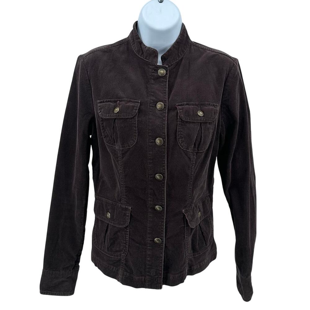 Tommy Hilfiger Corduroy Jacket Dark Brown Womens Sz S Button Up Mandarin Collar